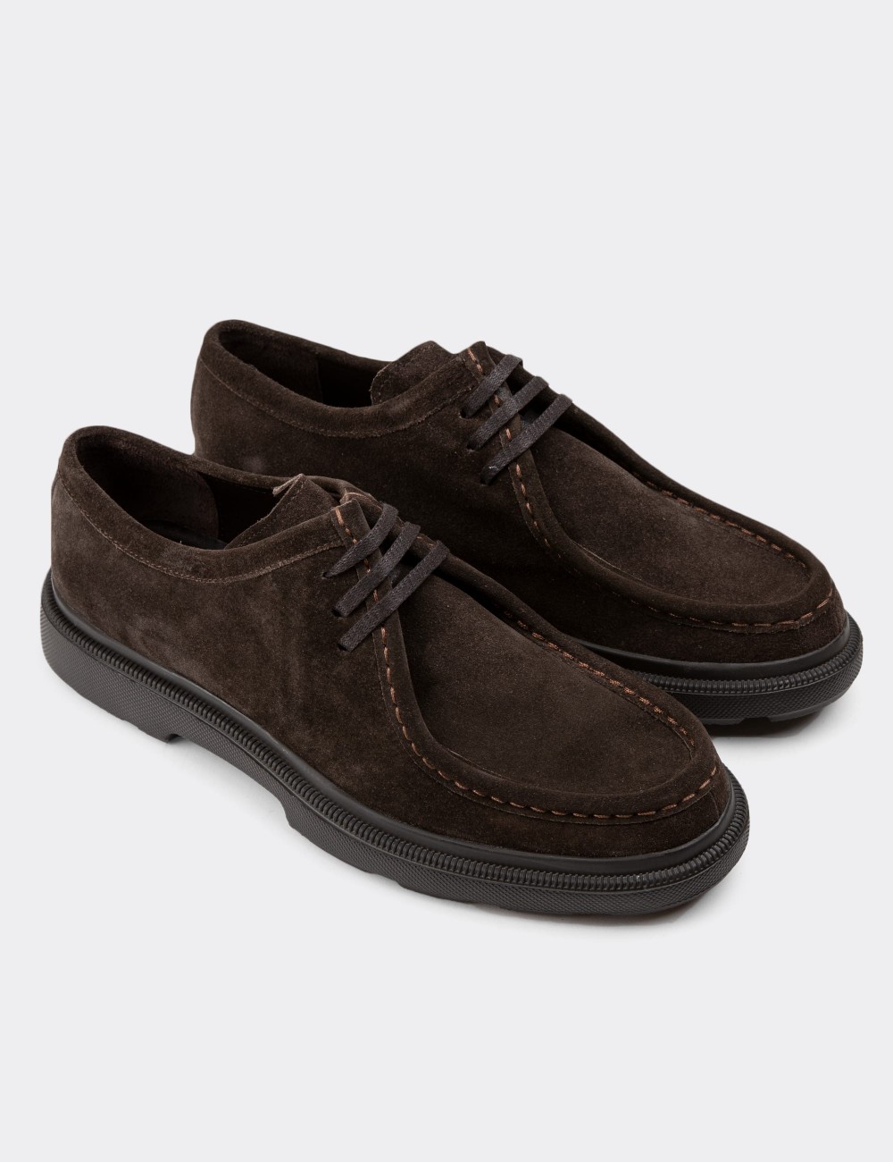 Brown Suede Leather Lace-up Shoes - 01851MKHVP01