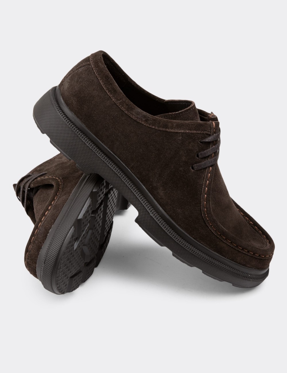 Brown Suede Leather Lace-up Shoes - 01851MKHVP01