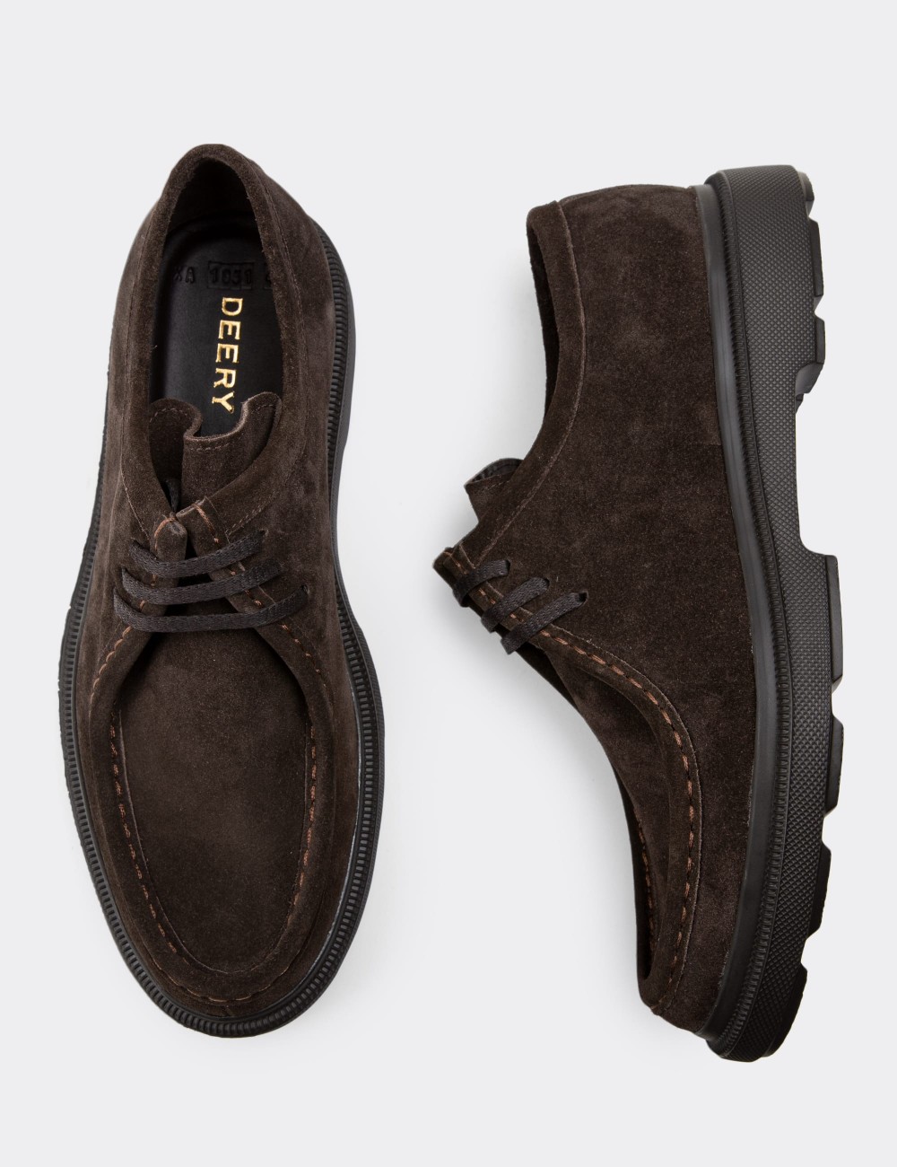 Brown Suede Leather Lace-up Shoes - 01851MKHVP01