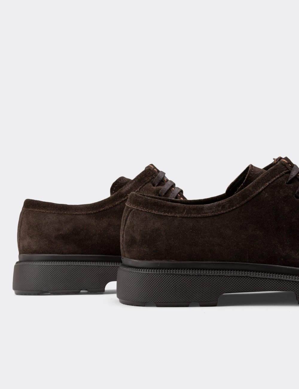 Brown Suede Leather Lace-up Shoes - 01851MKHVP01