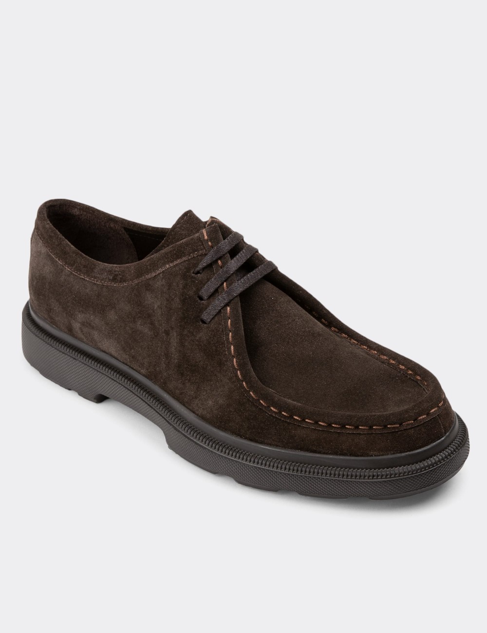 Brown Suede Leather Lace-up Shoes - 01851MKHVP01