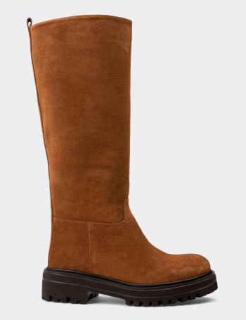 Tan Suede Leather Boots - E1071ZTBAE02