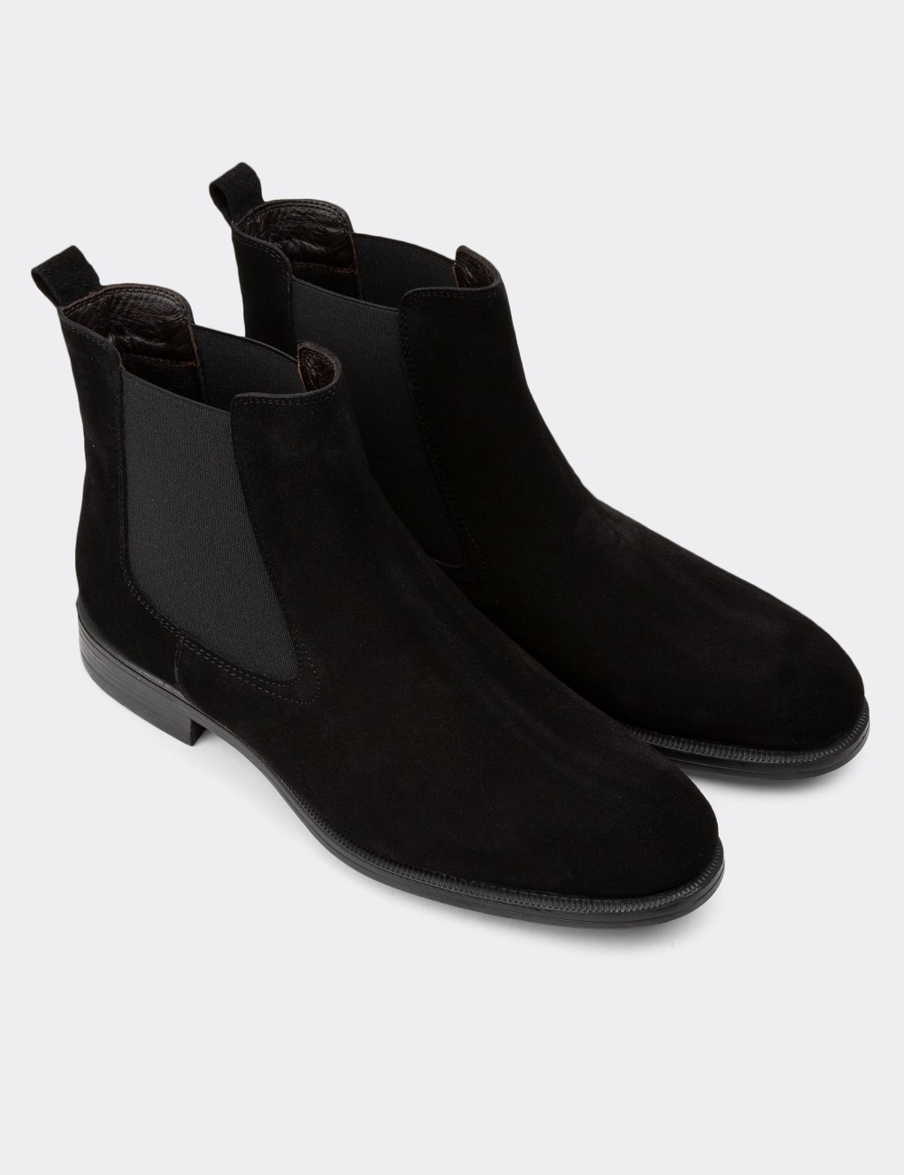 Black Suede Leather Chelsea Boots - 01919MSYHC02