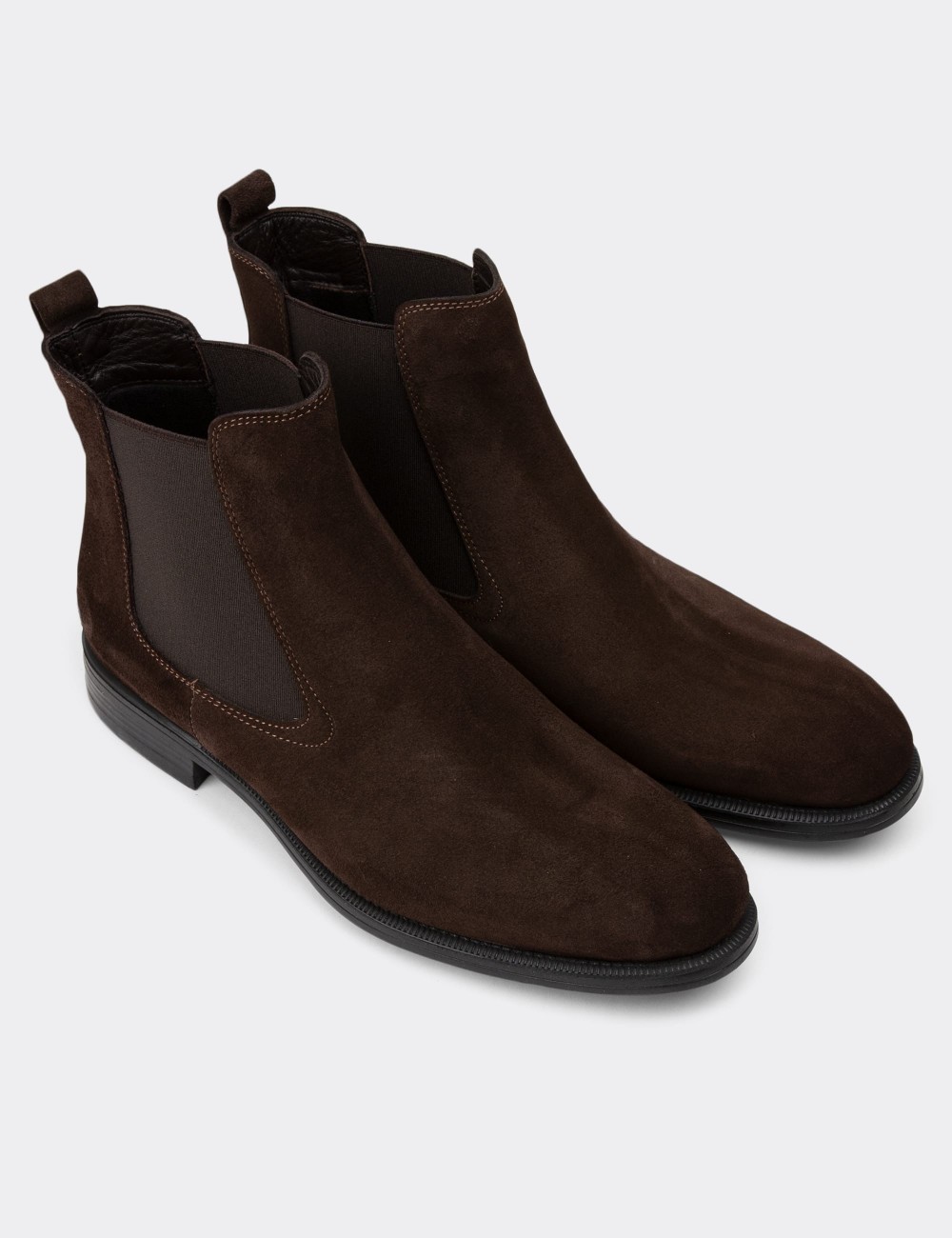 Brown Suede Leather Chelsea Boots - 01919MKHVC02