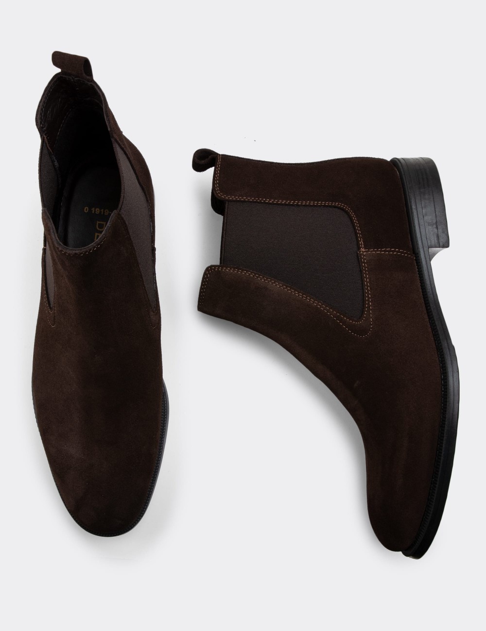 Brown Suede Leather Chelsea Boots - 01919MKHVC02