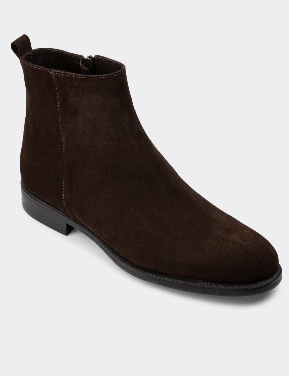 Brown Suede Leather Boots - 01921MKHVC02