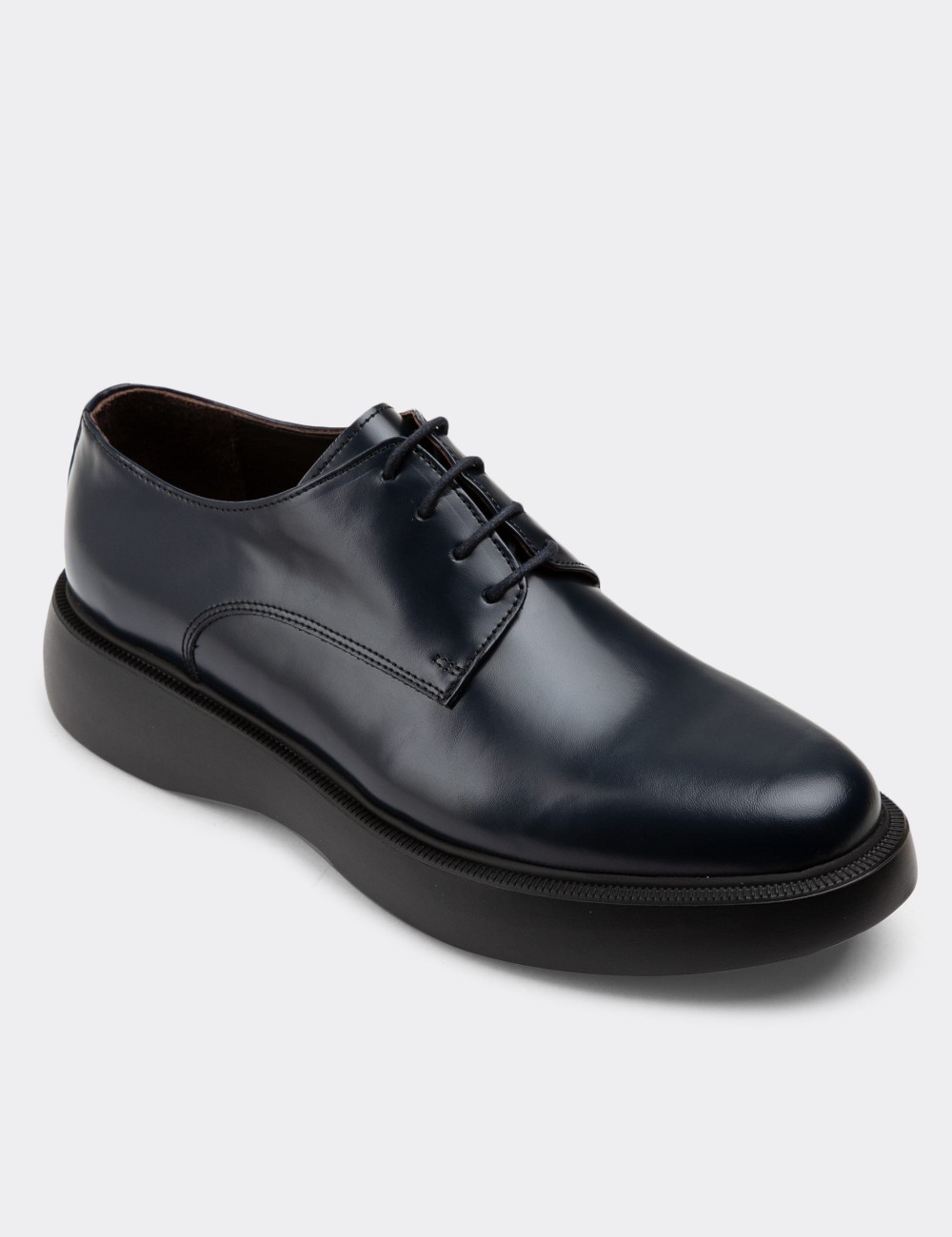 Navy Leather Lace-up Shoes - 01932MLCVE01