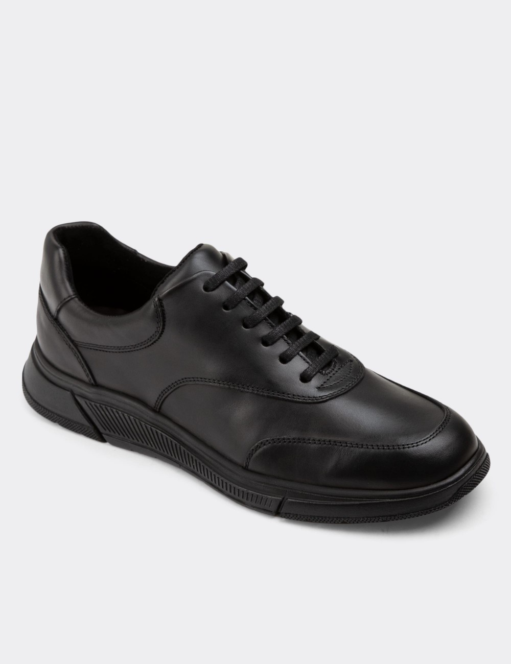 Black Leather Lace-up Shoes - 01871MSYHC01