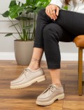 Beige Leather Lace-up Shoes