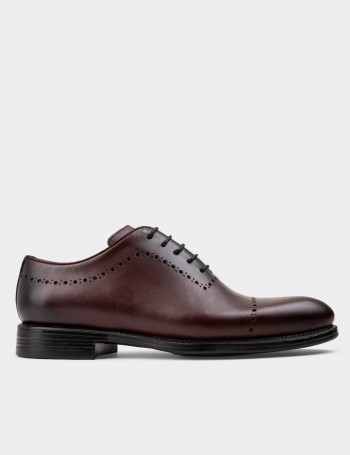 Burgundy Leather Classic Shoes - 00491MBRDC01