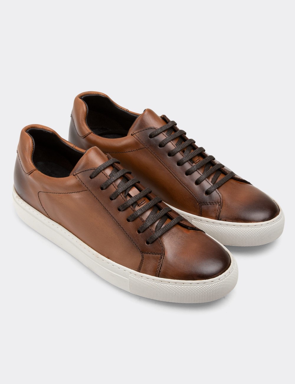 Tan Leather Sneakers - 01681MTBAC03
