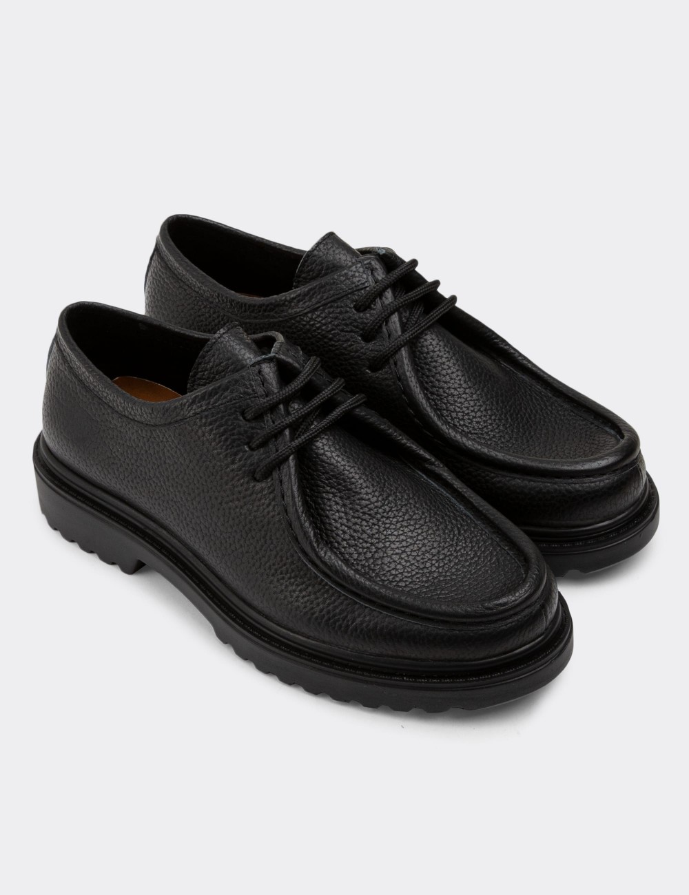 Black Leather Lace-up Shoes - 01935ZSYHC01