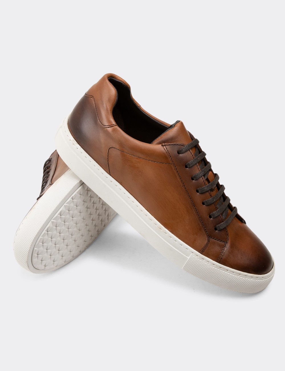 Tan Leather Sneakers - 01681MTBAC03