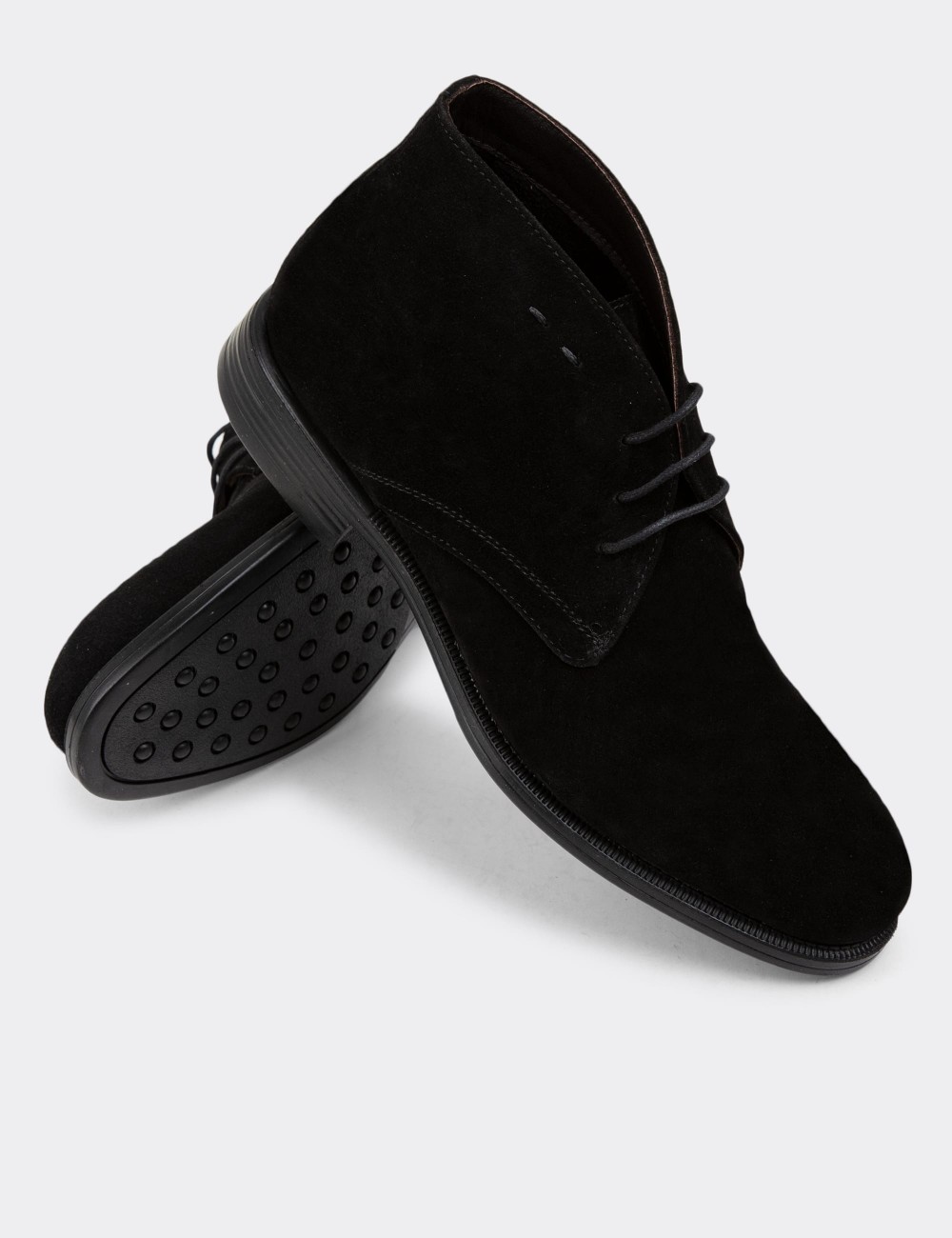 Black Suede Leather Desert Boots - 01295MSYHC13