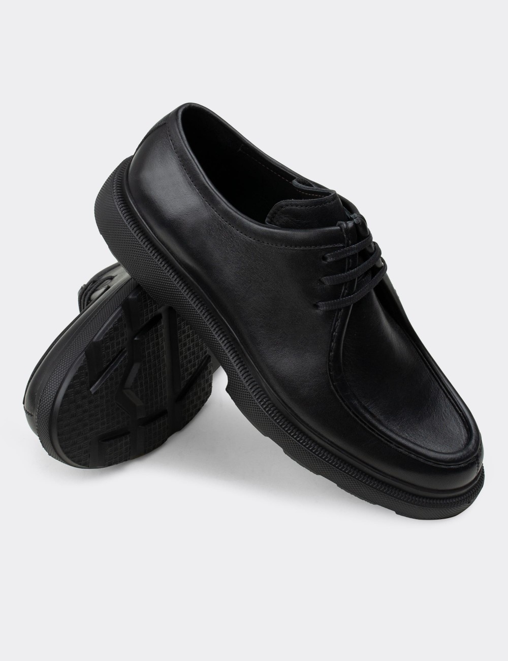 Black Leather Lace-up Shoes - 01851MSYHP02