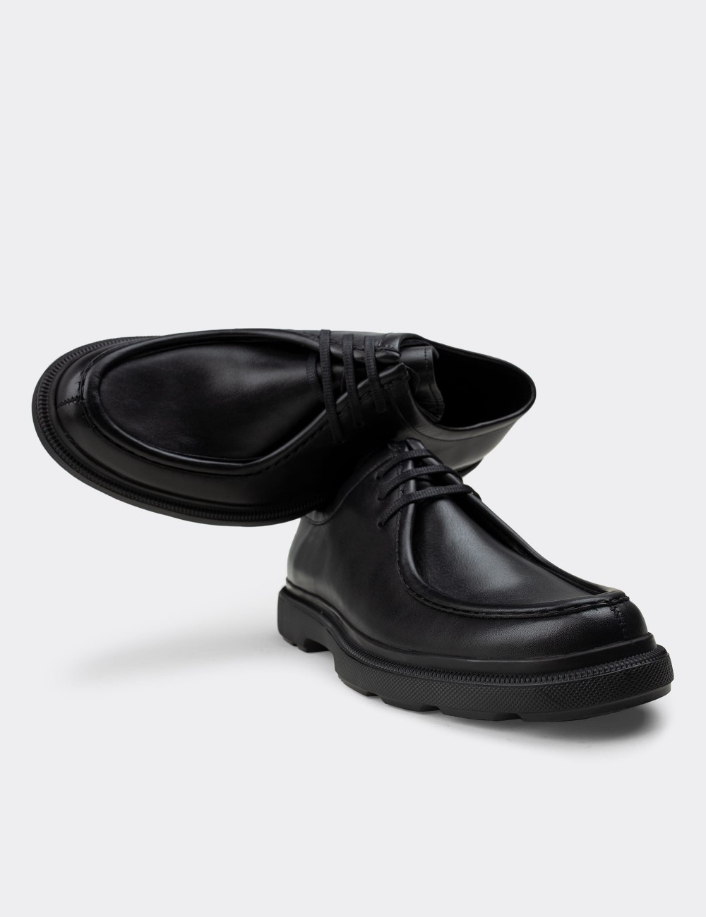 Black Leather Lace-up Shoes - 01851MSYHP02