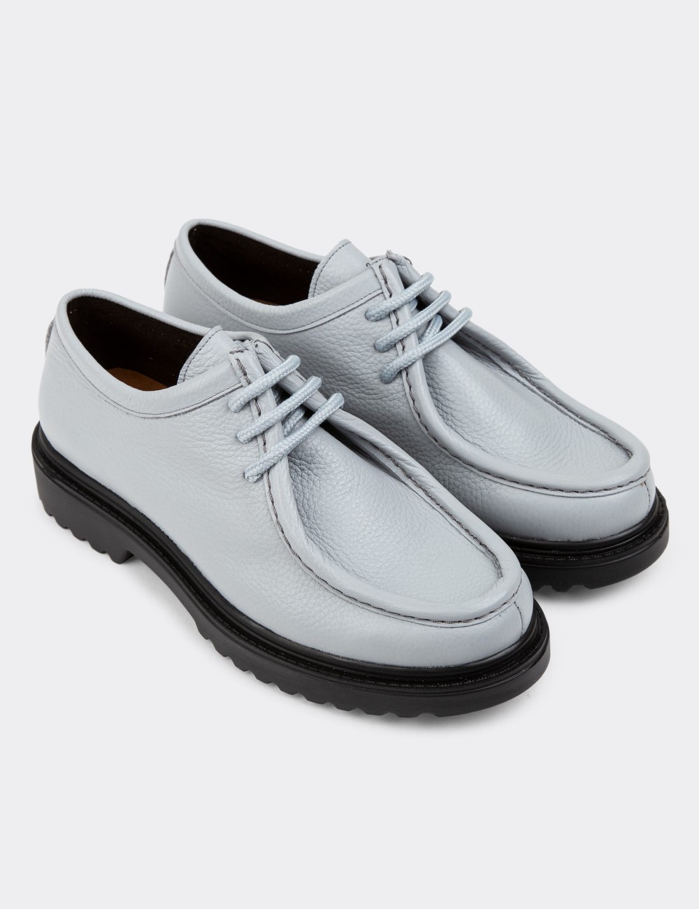 Gray Leather Lace-up Shoes - 01935ZGRIC01