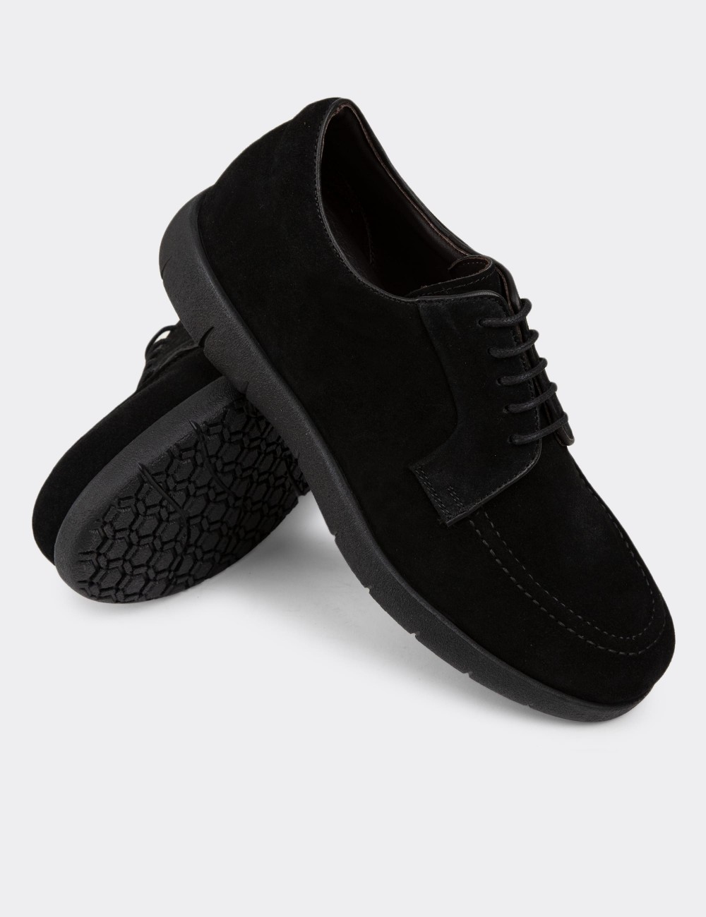 Black Suede Leather Lace-up Shoes - 01930MSYHC01