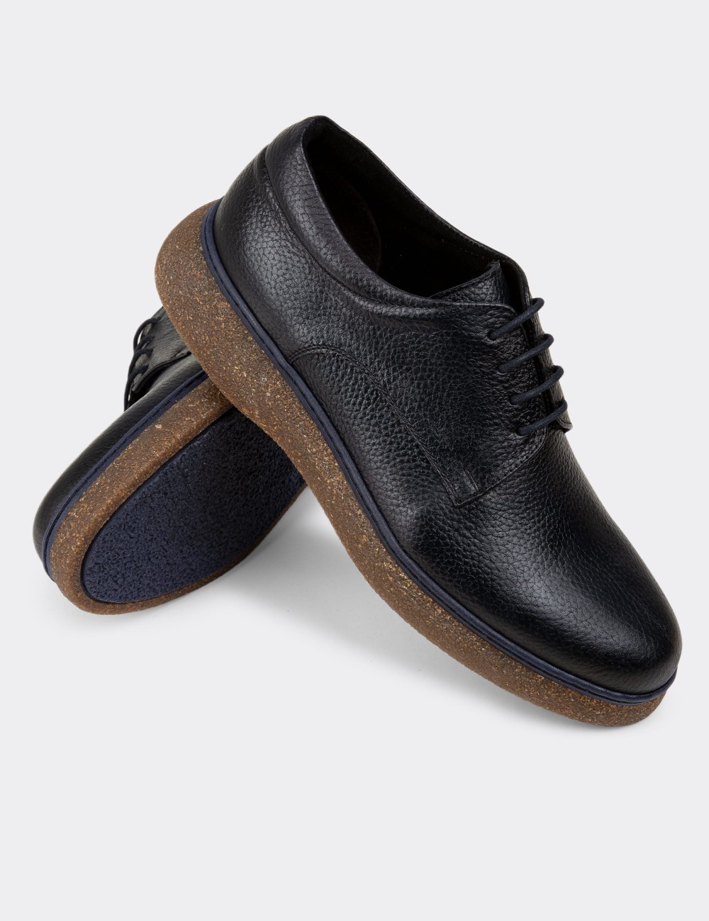 Navy Leather Lace-up Shoes - 01934MLCVC01