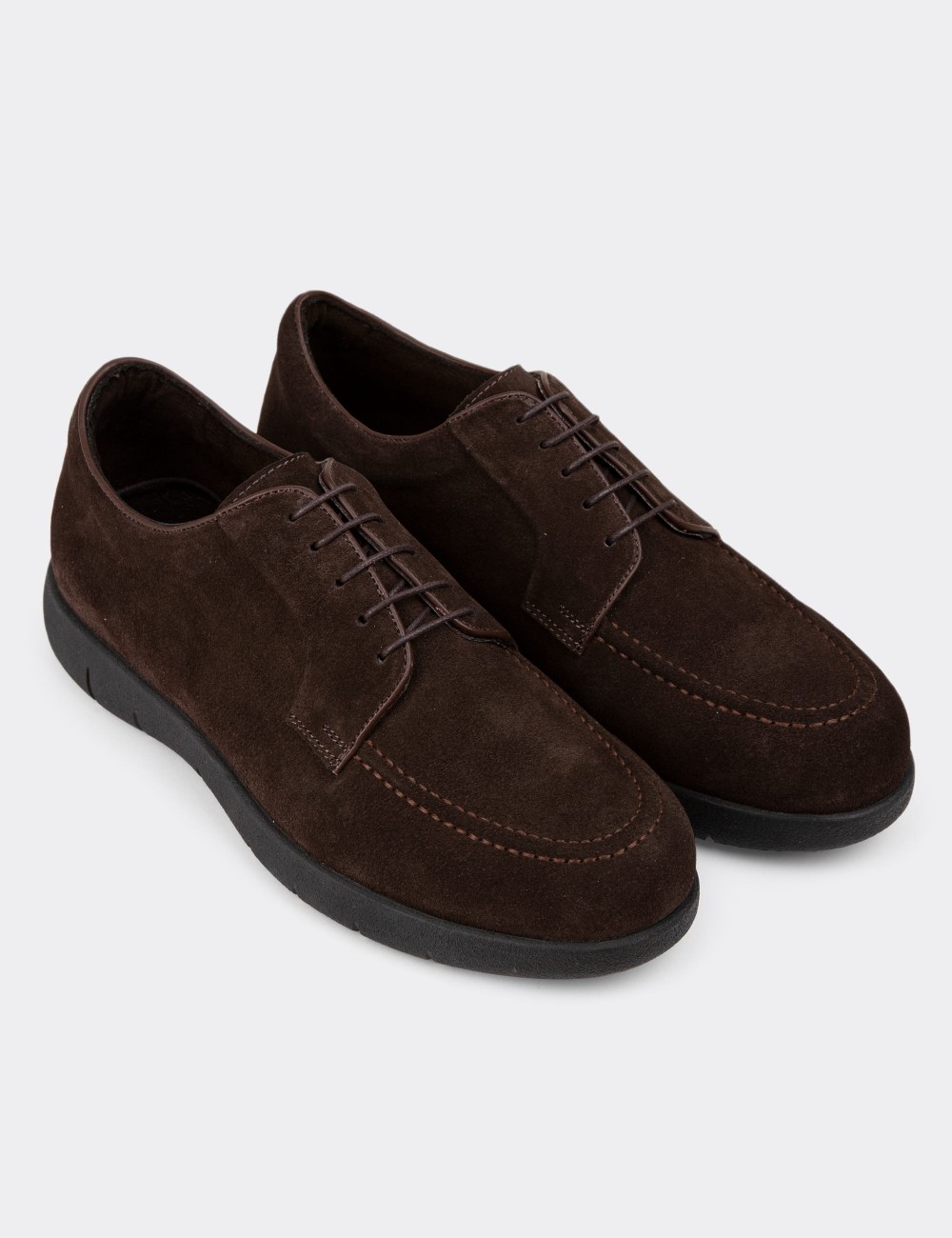 Brown Suede Leather Lace-up Shoes - 01930MKHVC02