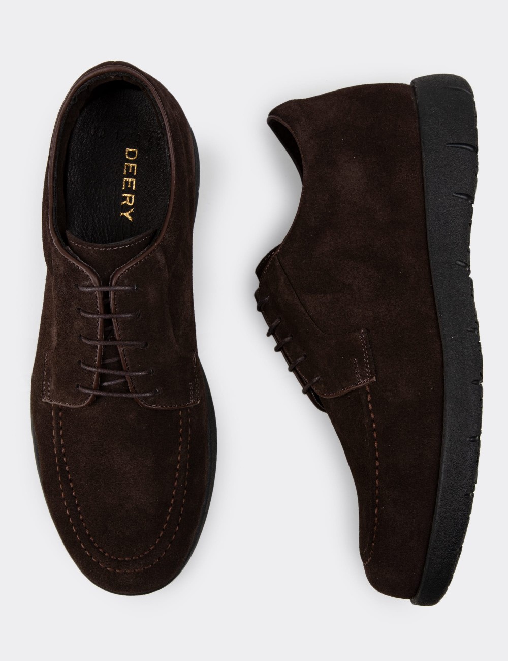 Brown Suede Leather Lace-up Shoes - 01930MKHVC02