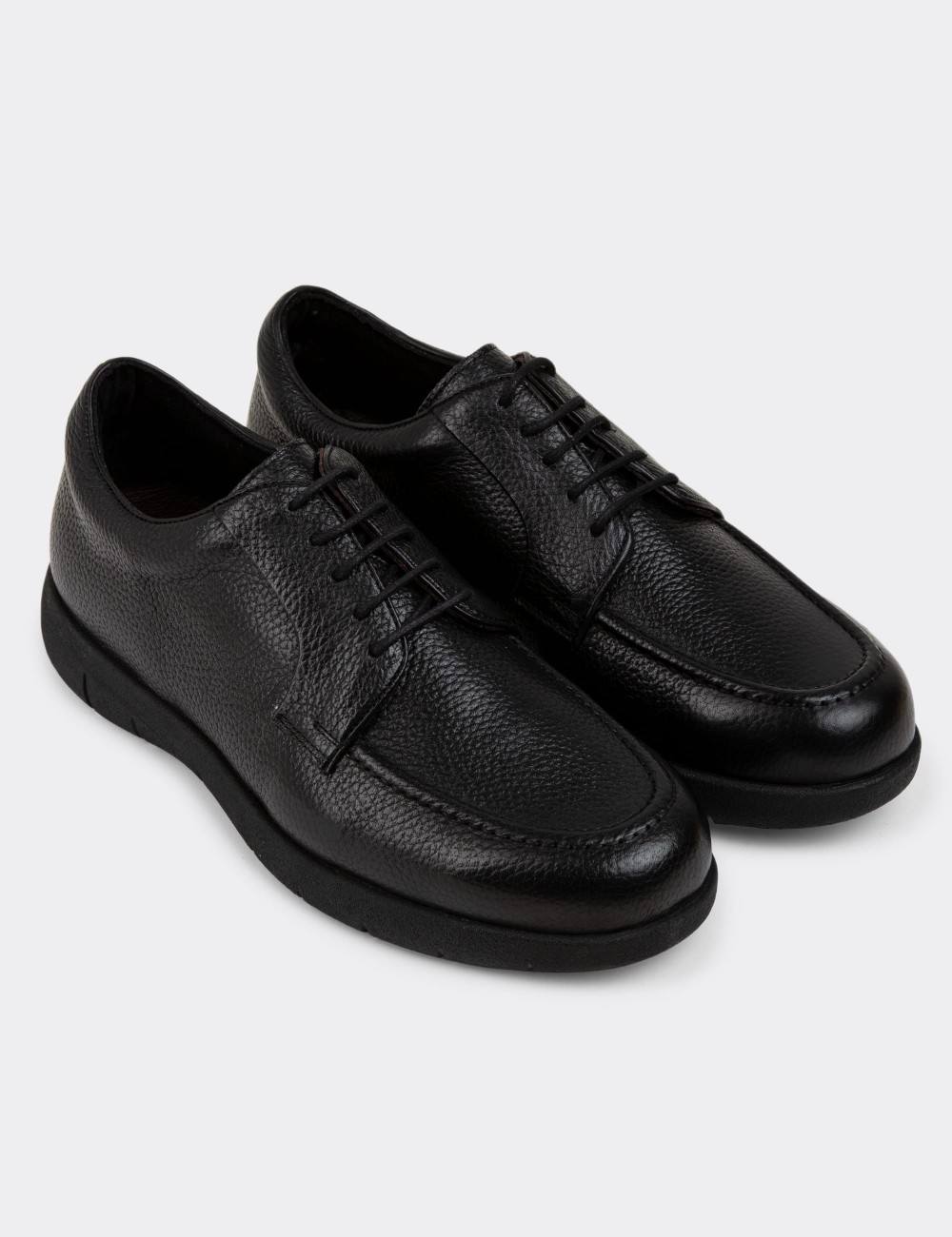 Black Leather Lace-up Shoes - 01930MSYHC02