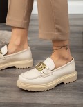 Beige  Leather Loafers