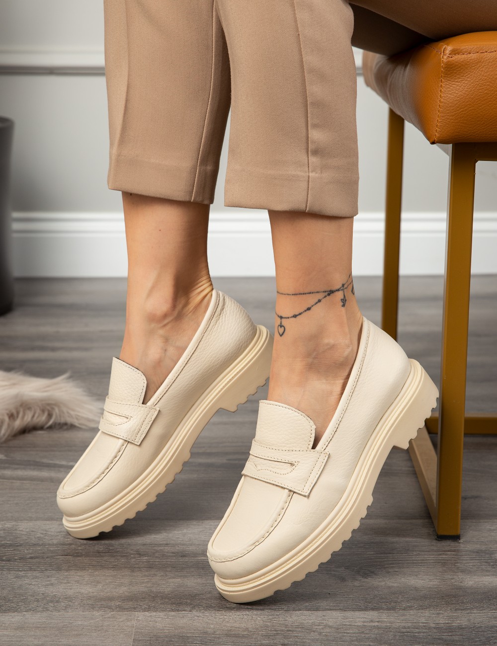 Beige Leather Loafers - 01903ZBEJP02