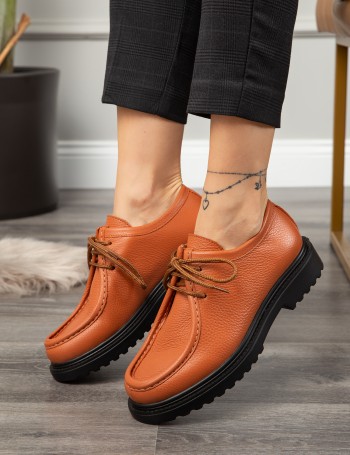 Orange Leather Lace-up Shoes
