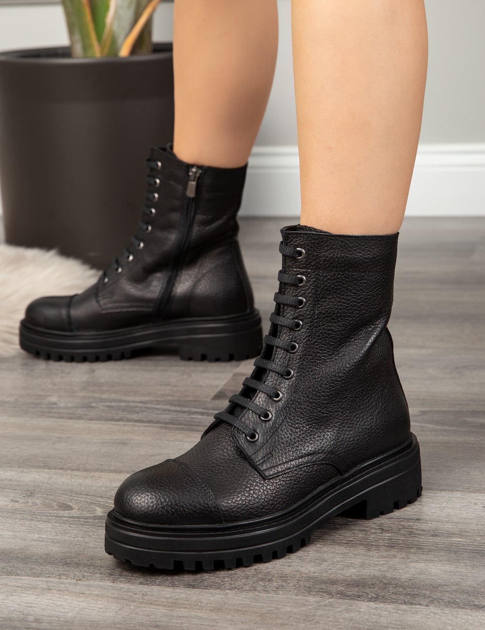 Black  Leather Postal Boots - 01802ZSYHE01
