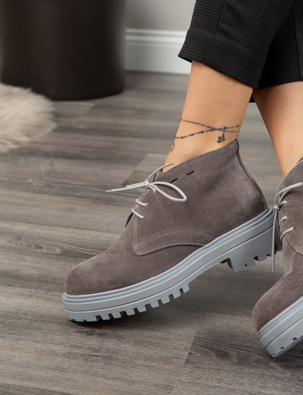 Gray Suede Leather Desert Boots - 01847ZGRIE01