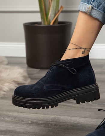 Navy Suede Leather Desert Boots - 01847ZLCVE01