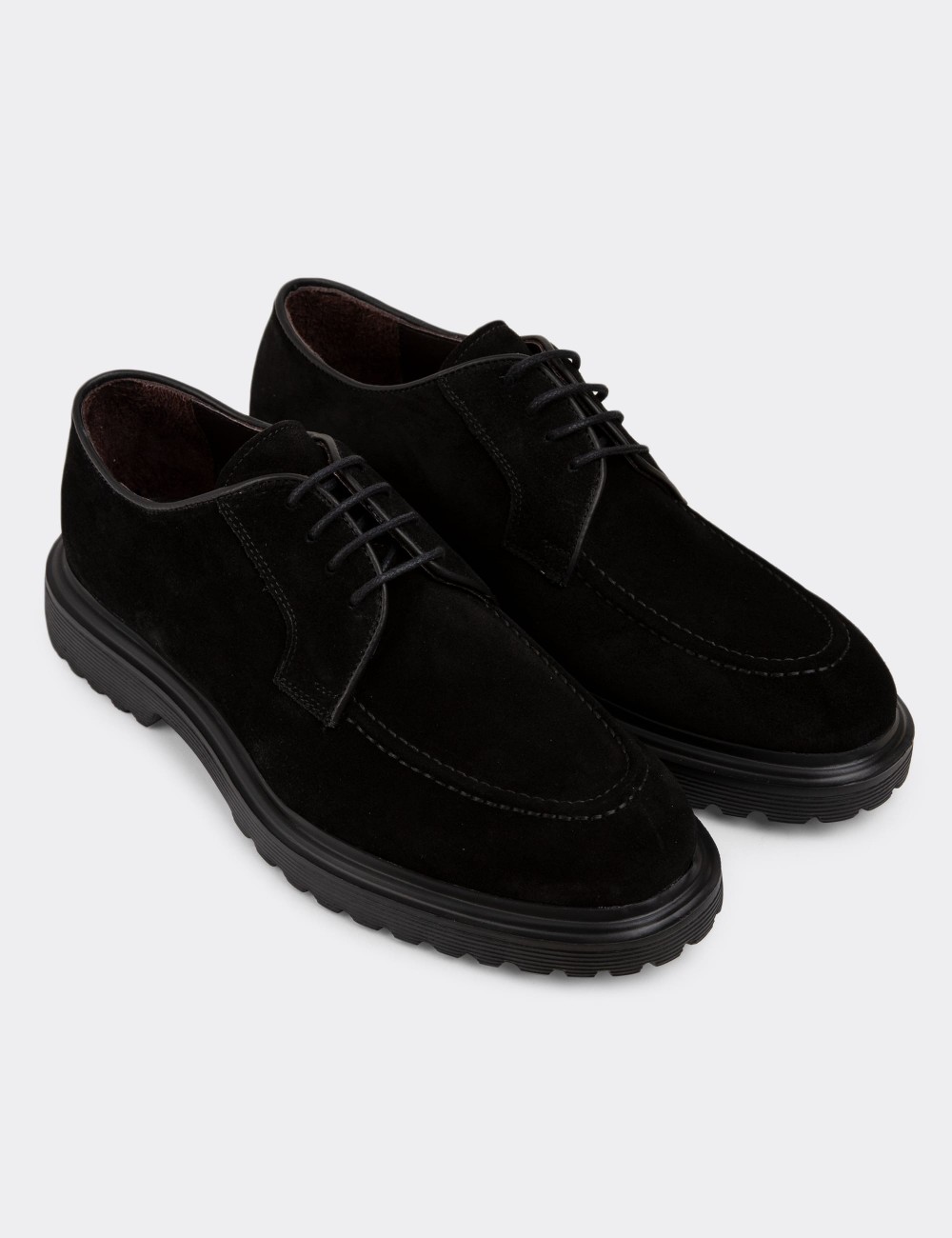 Black Suede Leather Lace-up Shoes - 01931MSYHE01