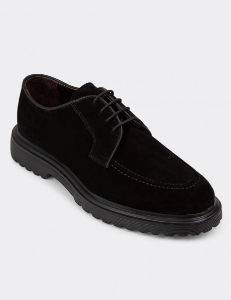 Black Suede Leather Lace-up Shoes