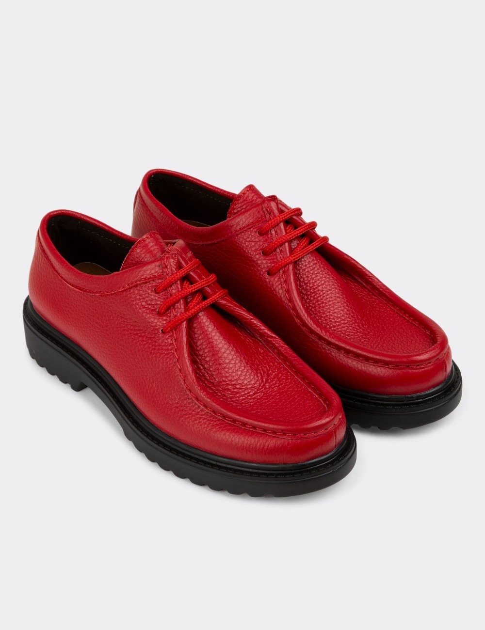 Red Leather Lace-up Shoes
