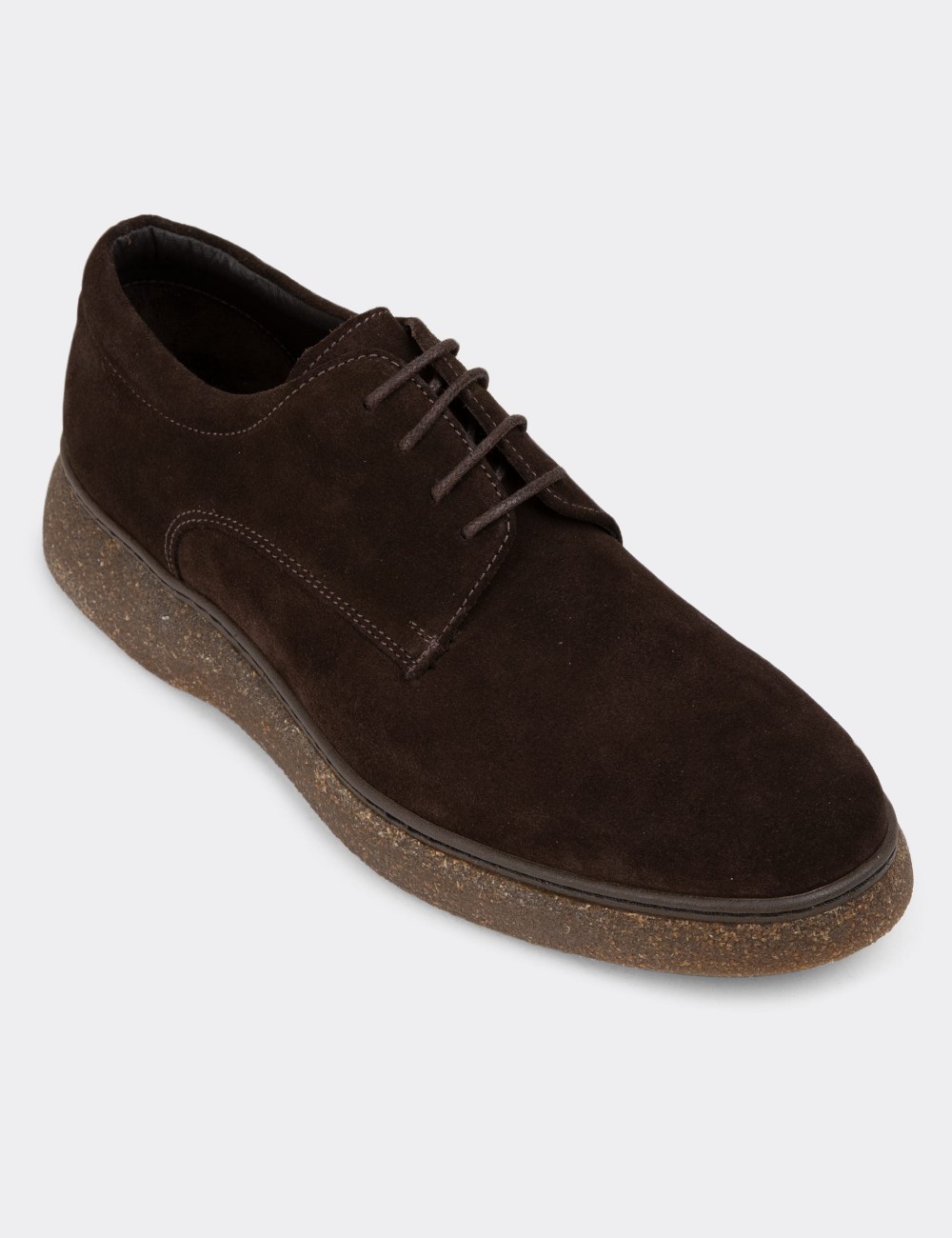 Brown Suede Leather Lace-up Shoes - 01934MKHVC04