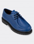 Blue Leather Lace-up Shoes