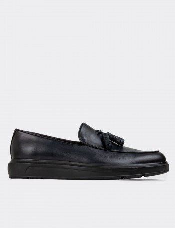 Navy Leather Loafers Shoes - 01840MLCVP02