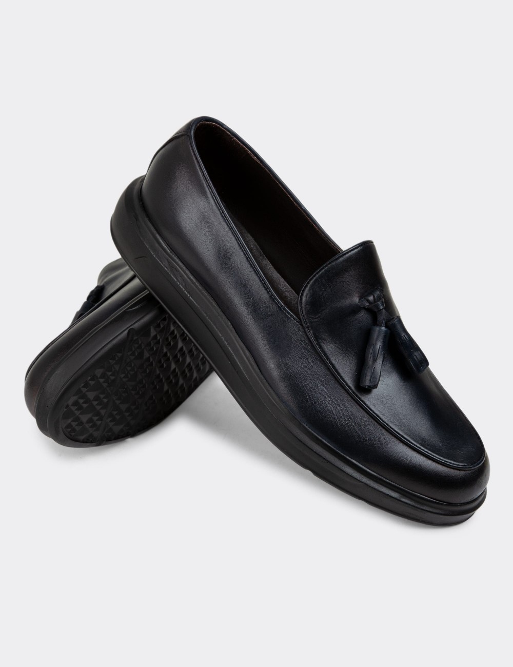Navy Leather Loafers Shoes - 01840MLCVP02