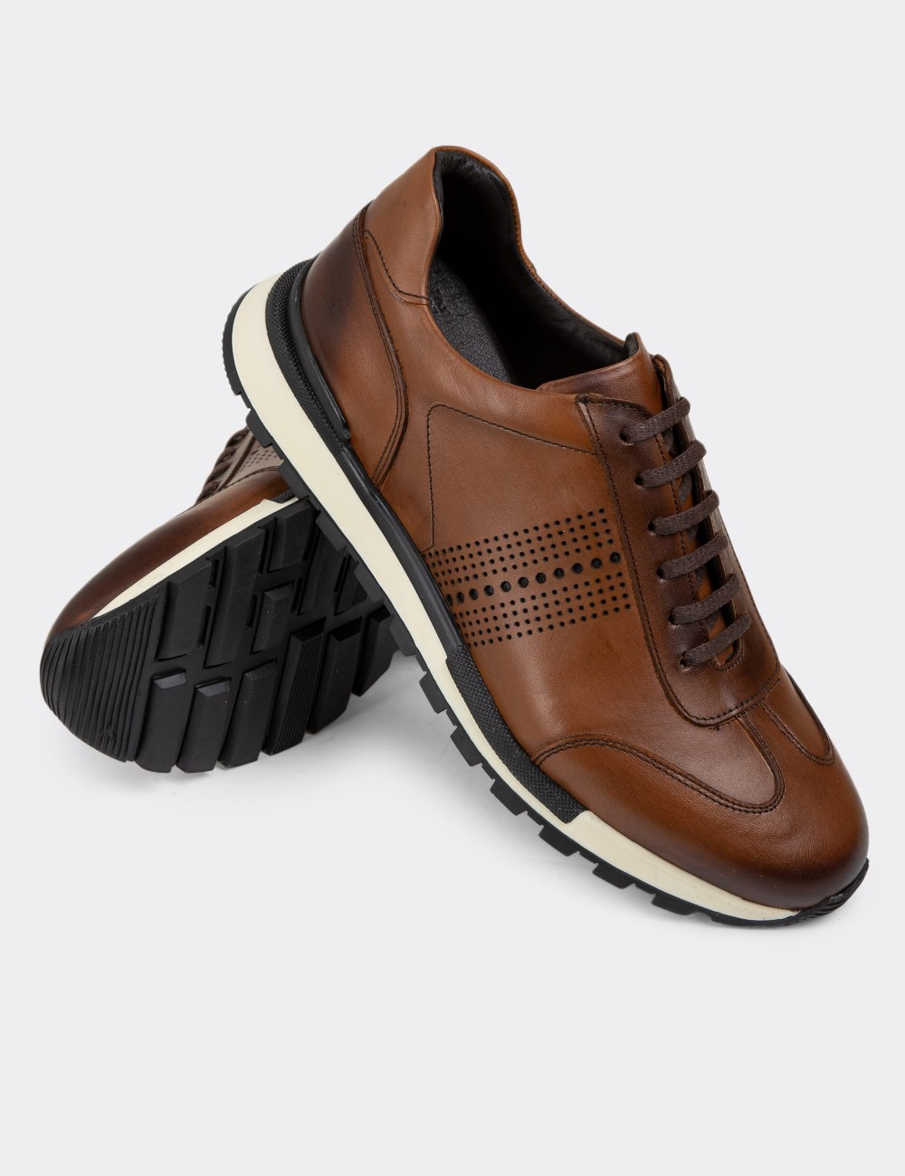 Tan Leather Sneakers - 01738MTBAT02