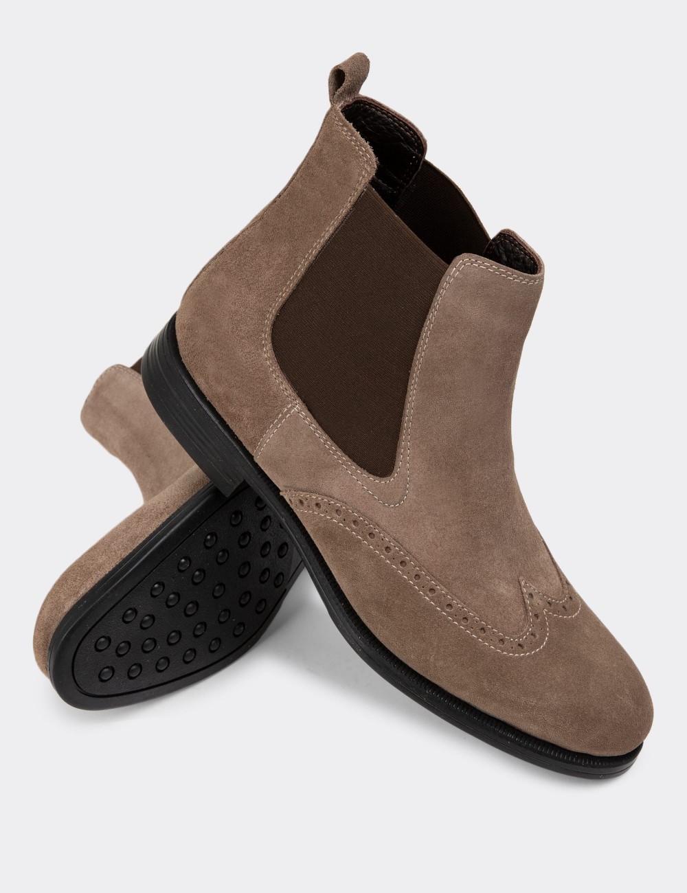 Sandstone Suede Leather Chelsea Boots - 01920MVZNC01
