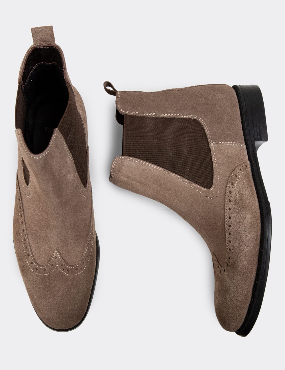 Sandstone Suede Leather Chelsea Boots - 01920MVZNC01