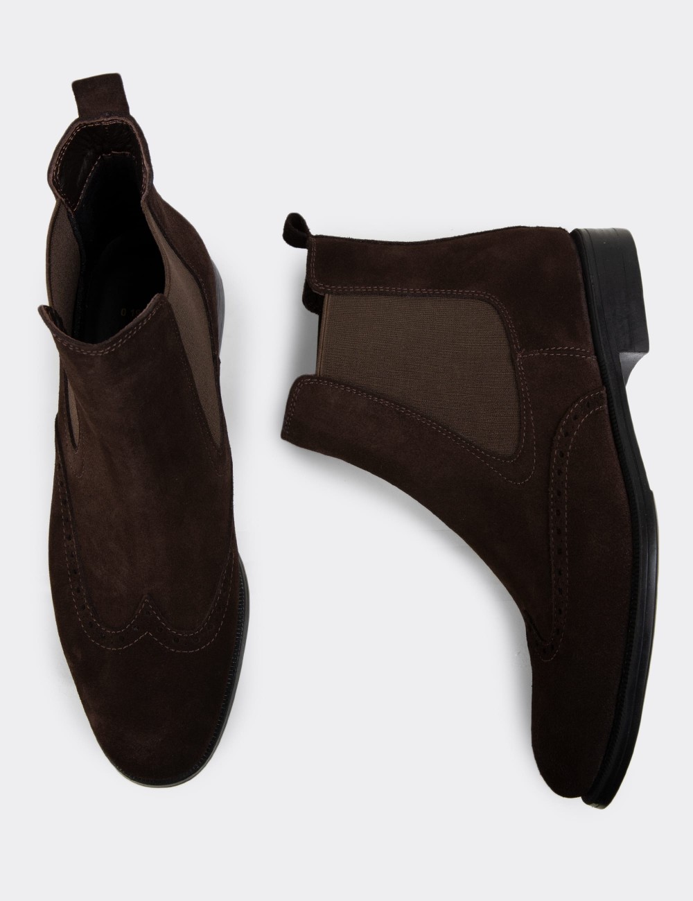 Brown Suede Leather Chelsea Boots - 01920MKHVC02