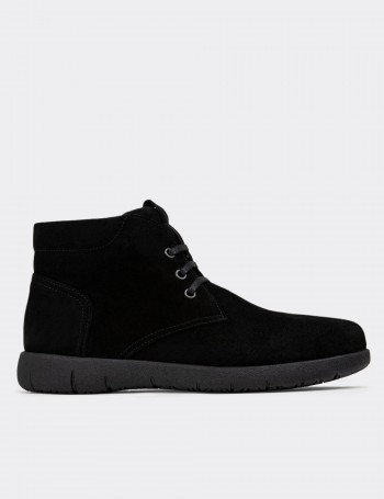 Black Suede Leather Boots - 01948MSYHC02