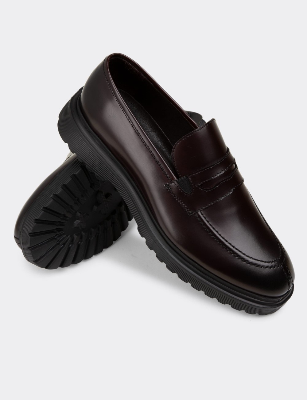 Burgundy Leather Loafers - 01878MBRDE01