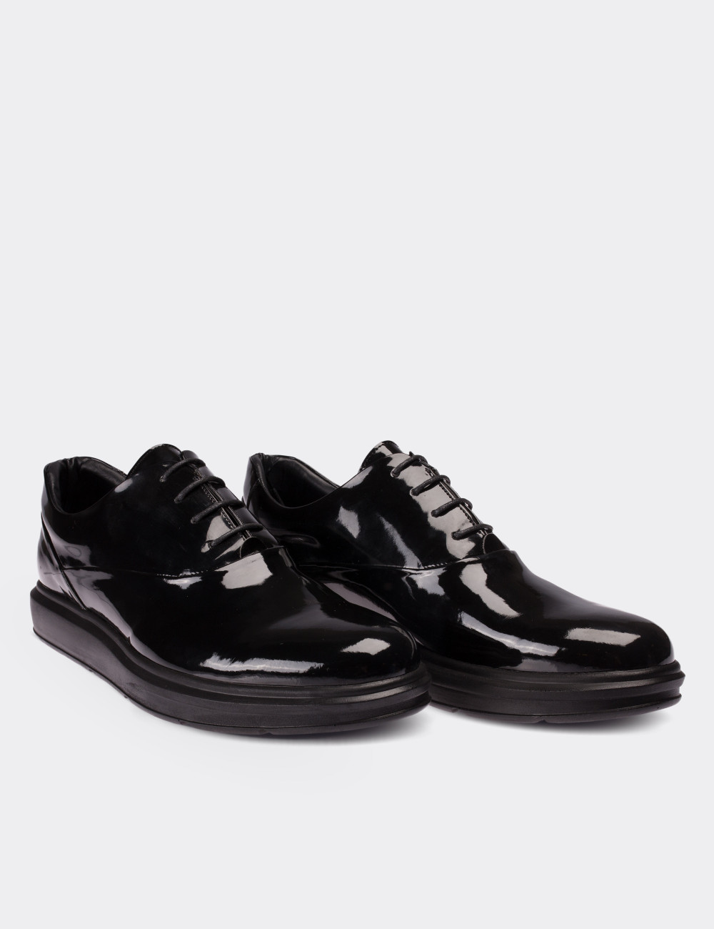 Black Patent Leather Lace-up Shoes - Deery