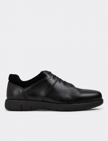 Black Leather Lace-up Shoes - 01949MSYHC01