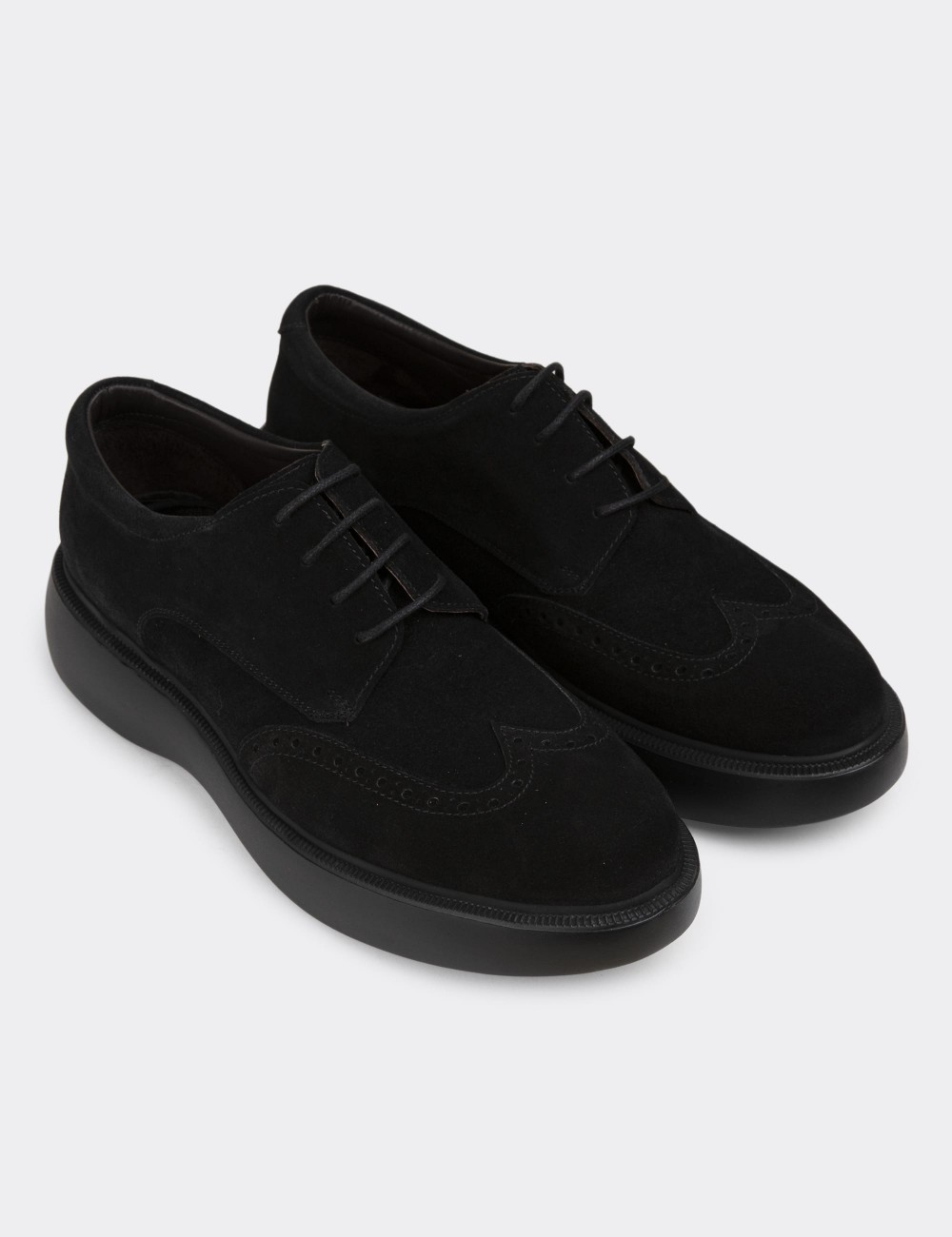Black Suede Leather Lace-up Shoes - 01942MSYHE02