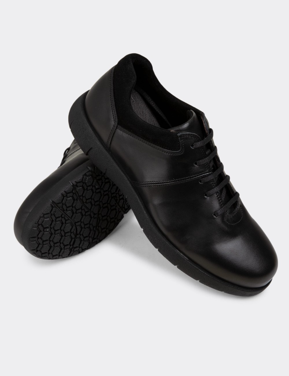 Black Leather Lace-up Shoes - 01949MSYHC01