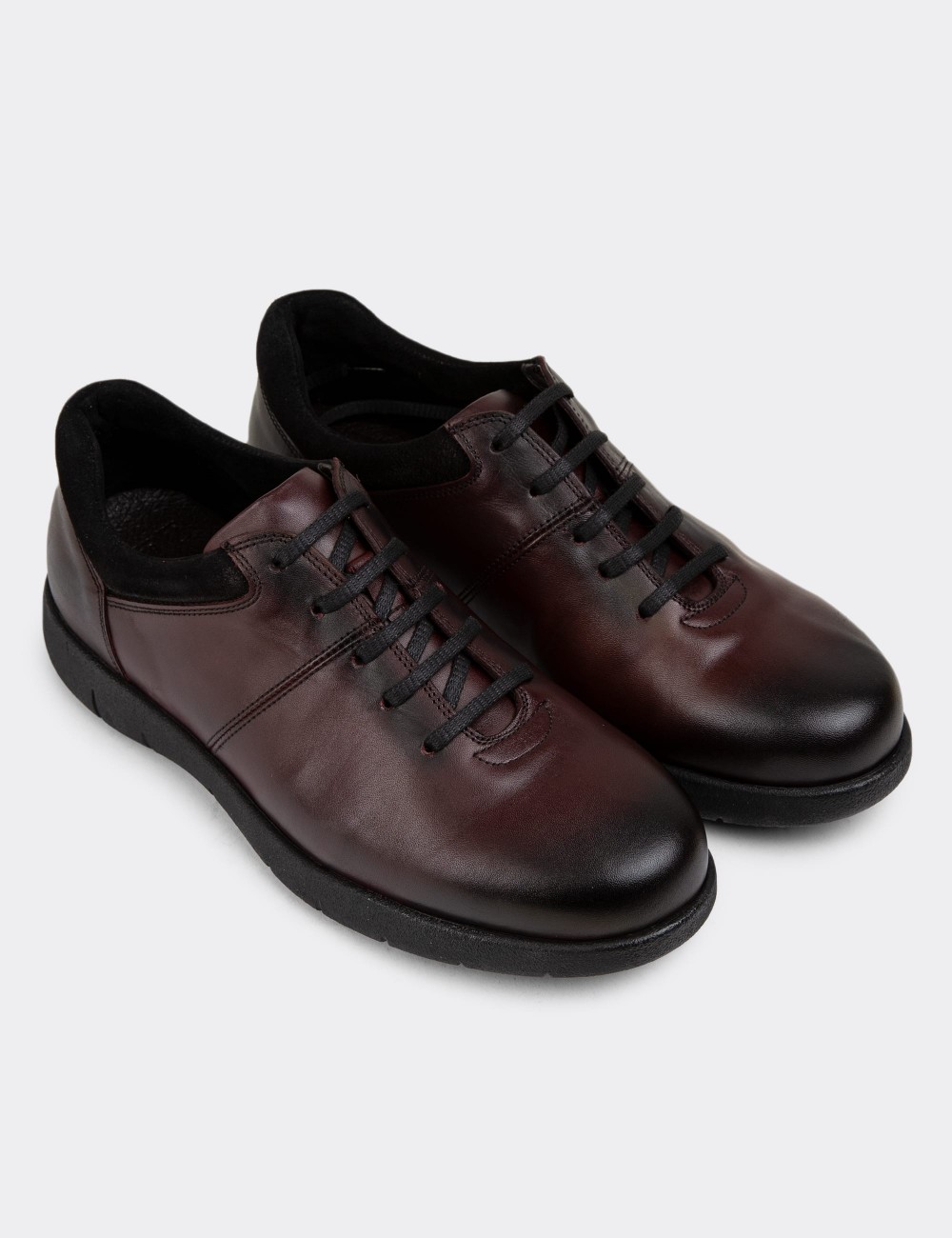 Burgundy Leather Lace-up Shoes - 01949MBRDC01
